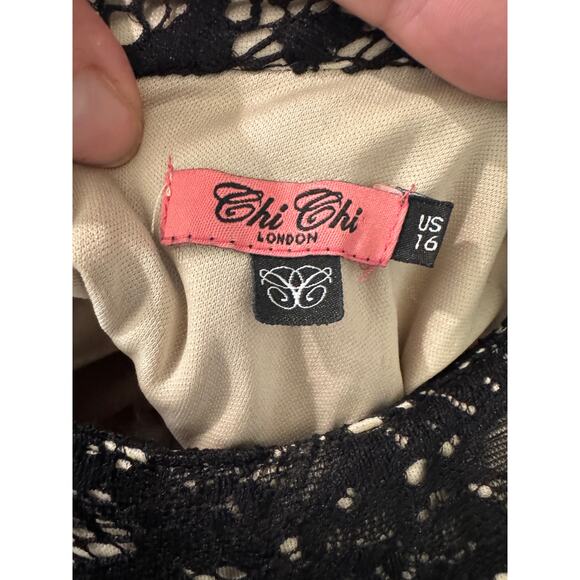 Chi Chi London Plus Size 16 Black Lace Fit Flare Dress Sleeveless Party Cocktail - Picture 4 of 6